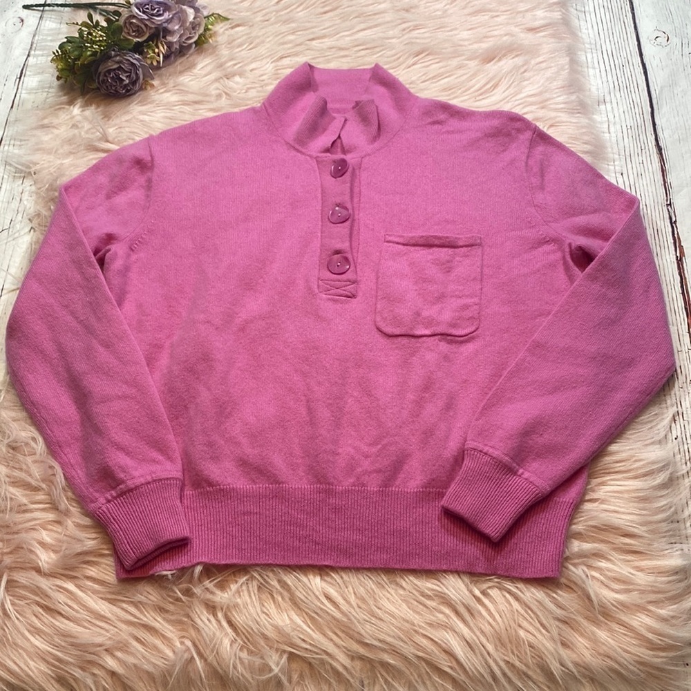 J. Crew Pink Button-Neck Pullover Sweater